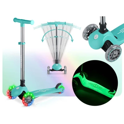 Ricokids 765700 Trojkolová kolobežka na rovnováhu s LED kolieskami Glow, tyrkysová