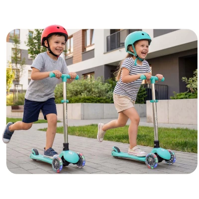 Ricokids 765700 Trojkolová kolobežka na rovnováhu s LED kolieskami Glow, tyrkysová