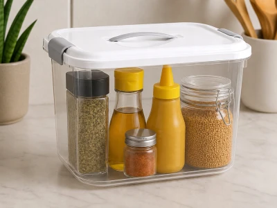 Verk 27661 Úložná krabica s vekom a sponami, 20 l, biela