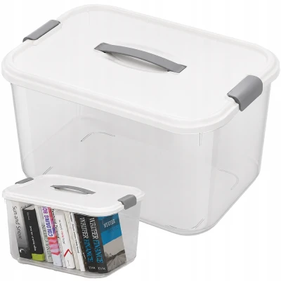 Verk 27661 Úložná krabica s vekom a sponami, 20 l, biela
