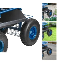 RealG RC-K-2338 Zahradní vozík se sedátkem a košíkem na nářadí, otočný 360°, modrý