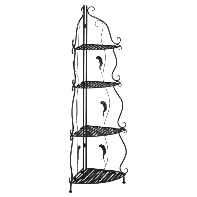 RealG RC-K-2487 Kovový rohový regál se 4 policemi, 113 x 40 x 30 cm, černý