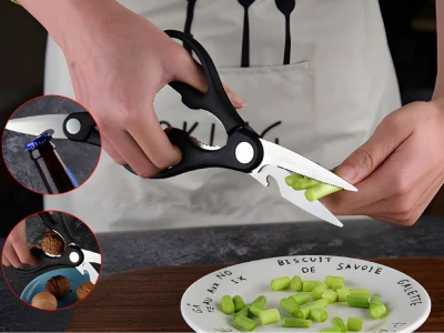Verk 07411 Sada kuchyňských nožů, nůžky a škrabka 6 v 1, černé