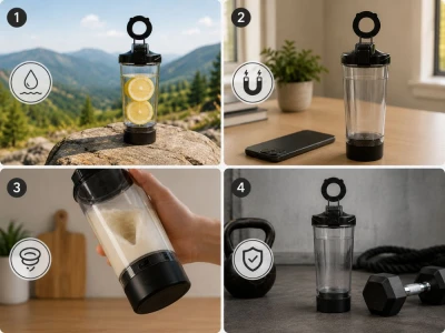 Verk 07544 Shaker s magnetickým držiakom na telefón, USB, 700 ml, čierny