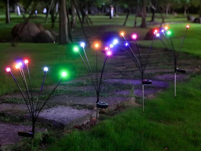 Verk 12396 Solárne LED záhradné svietidlá, 6 RGB guličiek, 70 cm, 2 ks