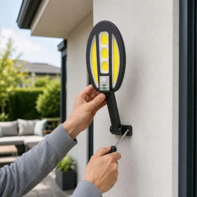 Verk 12457 Solární LED COB nástěnná lampa s PIR senzorem, 3000 mAh, černá