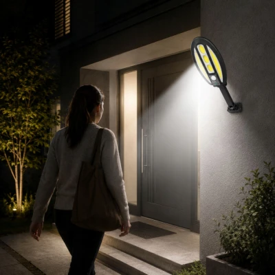 Verk 12457 Solární LED COB nástěnná lampa s PIR senzorem, 3000 mAh, černá