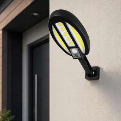 Verk 12457 Solární LED COB nástěnná lampa s PIR senzorem, 3000 mAh, černá