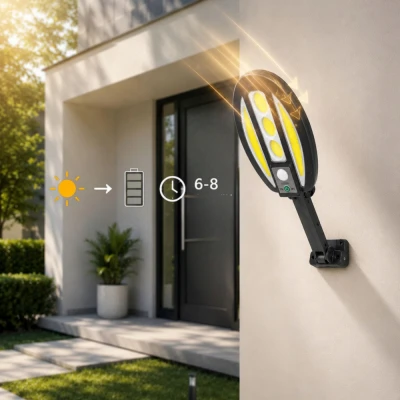 Verk 12457 Solární LED COB nástěnná lampa s PIR senzorem, 3000 mAh, černá