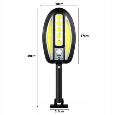 Verk 12457 Solární LED COB nástěnná lampa s PIR senzorem, 3000 mAh, černá