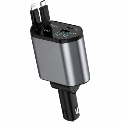 RealG RC-K-1955 Autonabíjačka s navíjacími káblami 100 W, USB-C/Lightning, 80 cm