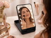 Verk 27634 Kosmetické zrcátko s LED osvětlením, skládací, USB, černé