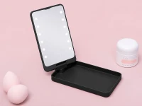 Verk 27634 Kosmetické zrcátko s LED osvětlením, skládací, USB, černé