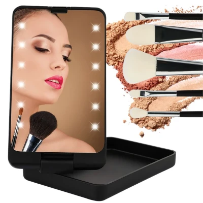 Verk 27634 Kosmetické zrcátko s LED osvětlením, skládací, USB, černé