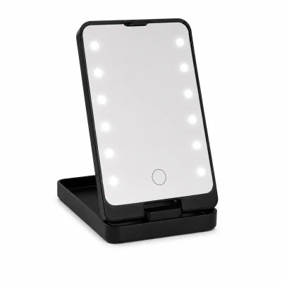 Verk 27634 Kosmetické zrcátko s LED osvětlením, skládací, USB, černé