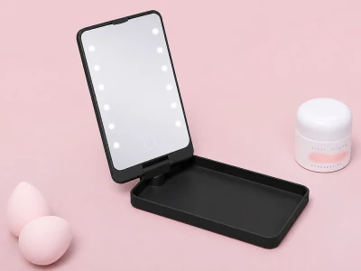 Verk 27634 Kosmetické zrcátko s LED osvětlením, skládací, USB, černé