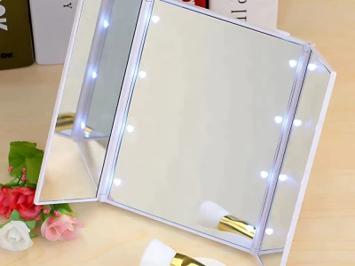 Verk 27635 Skladacie kozmetické zrkadlo so stojanom a LED osvetlením, biele