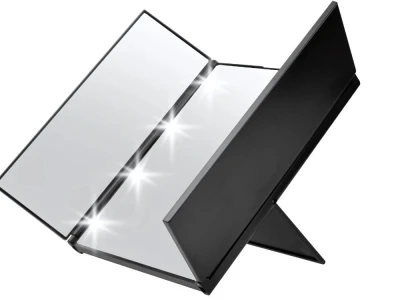 Verk 27635 Skladacie kozmetické zrkadlo so stojanom a LED osvetlením, čierne