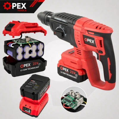 Opex Tools 28008 Akumulátorové vrtací kladivo SDS + 21 V - 2x 3 Ah Li-Ion, kufr