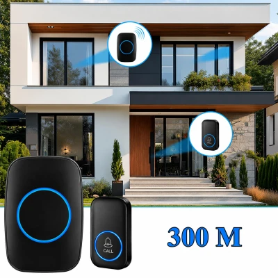 RealG RC-K-2382 Bezdrátový domovní zvonek IP44, 300 m, 60 melodií, černý