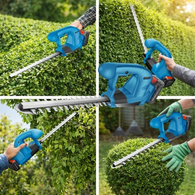 RealG RC-K-2312 Akumulátorové nožnice na živý plot 21 V, rezačka 38 cm, 2x akumulátor, modré