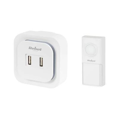 Rebel URZ3266 Bezdrôtový zvonček 230 V, 1x prijímač, 1x ovládač, 2x USB, 150 m, biely