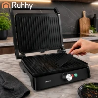 Ruhhy 26176 Elektrický kontaktný gril 2000 W, sklopný o 180°, 2 v 1, čierny