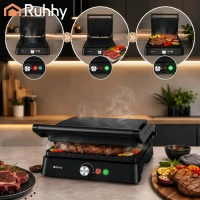Ruhhy 26176 Elektrický kontaktný gril 2000 W, sklopný o 180°, 2 v 1, čierny
