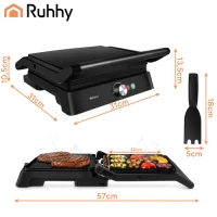 Ruhhy 26176 Elektrický kontaktný gril 2000 W, sklopný o 180°, 2 v 1, čierny