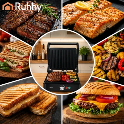 Ruhhy 26176 Elektrický kontaktný gril 2000 W, sklopný o 180°, 2 v 1, čierny