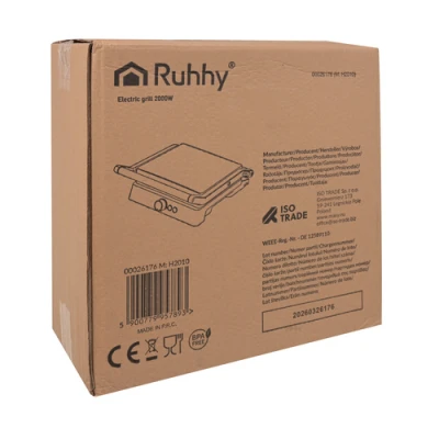 Ruhhy 26176 Elektrický kontaktný gril 2000 W, sklopný o 180°, 2 v 1, čierny