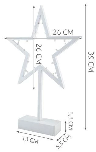 ISO 4900 Vánoční dekorace - svítící hvězda na stojánku - 39 cm, 20 LED diod 