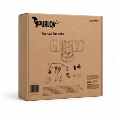 Purlov 27851 Sada hračiek pre mačky s tunelom 80 cm, XXL, 24 ks