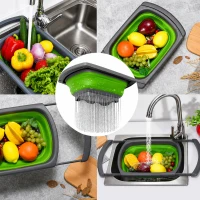 RealG RC-K-2567 Silikonový skládací cedník na dřez 61 cm, šedo-zelený