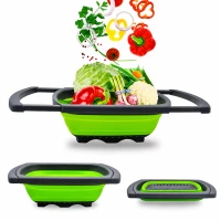 RealG RC-K-2567 Silikonový skládací cedník na dřez 61 cm, šedo-zelený