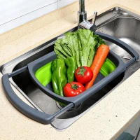 RealG RC-K-2567 Silikonový skládací cedník na dřez 61 cm, šedo-zelený
