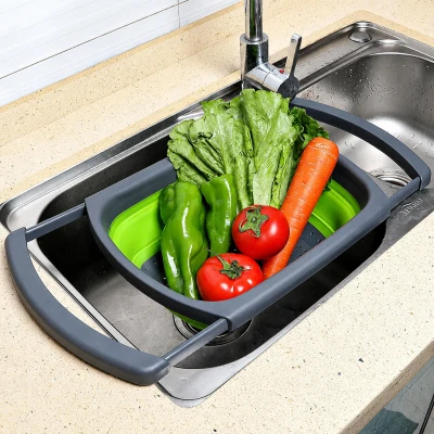 RealG RC-K-2567 Silikonový skládací cedník na dřez 61 cm, šedo-zelený