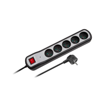 Rebel URZ3063-1,5W Prodlužovací kabel s vypínačem 5 zásuvek, 1,5 m, černý