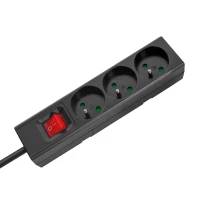 Rebel URZ3197-1,5 Prodlužovací kabel s vypínačem, 3 zásuvky FR, 1,5 m, černý