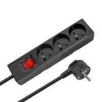 Rebel URZ3197-1,5 Prodlužovací kabel s vypínačem, 3 zásuvky FR, 1,5 m, černý