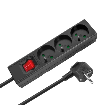 Rebel URZ3197-1,5 Prodlužovací kabel s vypínačem, 3 zásuvky FR, 1,5 m, černý