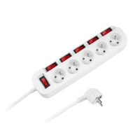 Rebel URZ3632 Prodlužovací kabel, 5 zásuvek, 6 vypínačů, 3 m, bílý