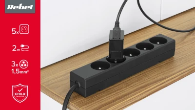 Rebel URZ3531-2-B Prodlužovací kabel, 5 zásuvek FR, 2 m, černý
