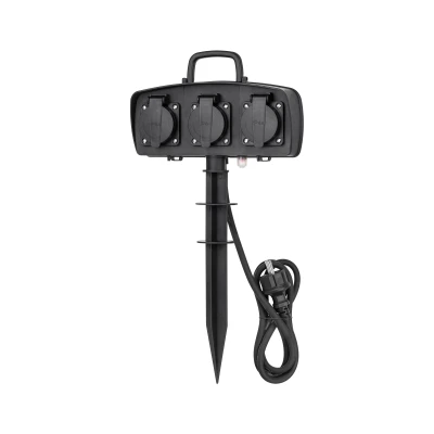 Rebel URZ3259 Záhradný stĺpik so zásuvkami, 3 zásuvky, IP44, 1,5 m, čierny