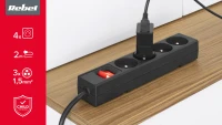Rebel URZ3530-2-B Prodlužovací kabel s vypínačem, 4 zásuvky FR, 2 m, černý