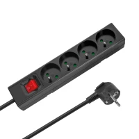 Rebel URZ3530-2-B Prodlužovací kabel s vypínačem, 4 zásuvky FR, 2 m, černý