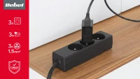 Rebel URZ3198-3 Prodlužovací kabel, 3 zásuvky, bez vypínače, 3 m, černý