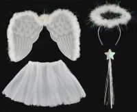 Křídla anděl péřová + svatozář + hůlka + sukně