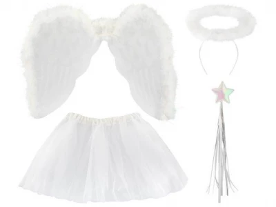 Křídla anděl péřová + svatozář + hůlka + sukně
