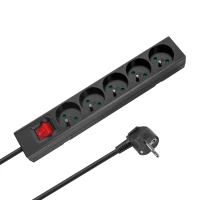 Rebel URZ3061-2-B Prodlužovací kabel 5 zásuvek, 2 m typ E s vypínačem, černý